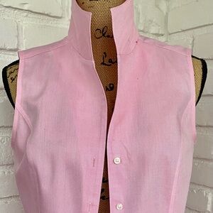 Women's Brooks Brothers Pink Sleeveless Blouse, Cotton Top, Collar, Buttons  S 8